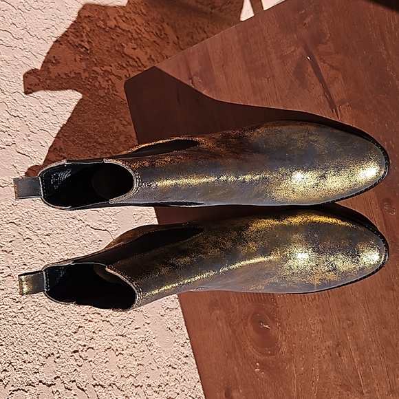 Lauren Ralph Lauren Mylah Metallic Golden Leather Booties Ankle Pull-On Sz 10 - Picture 7 of 17